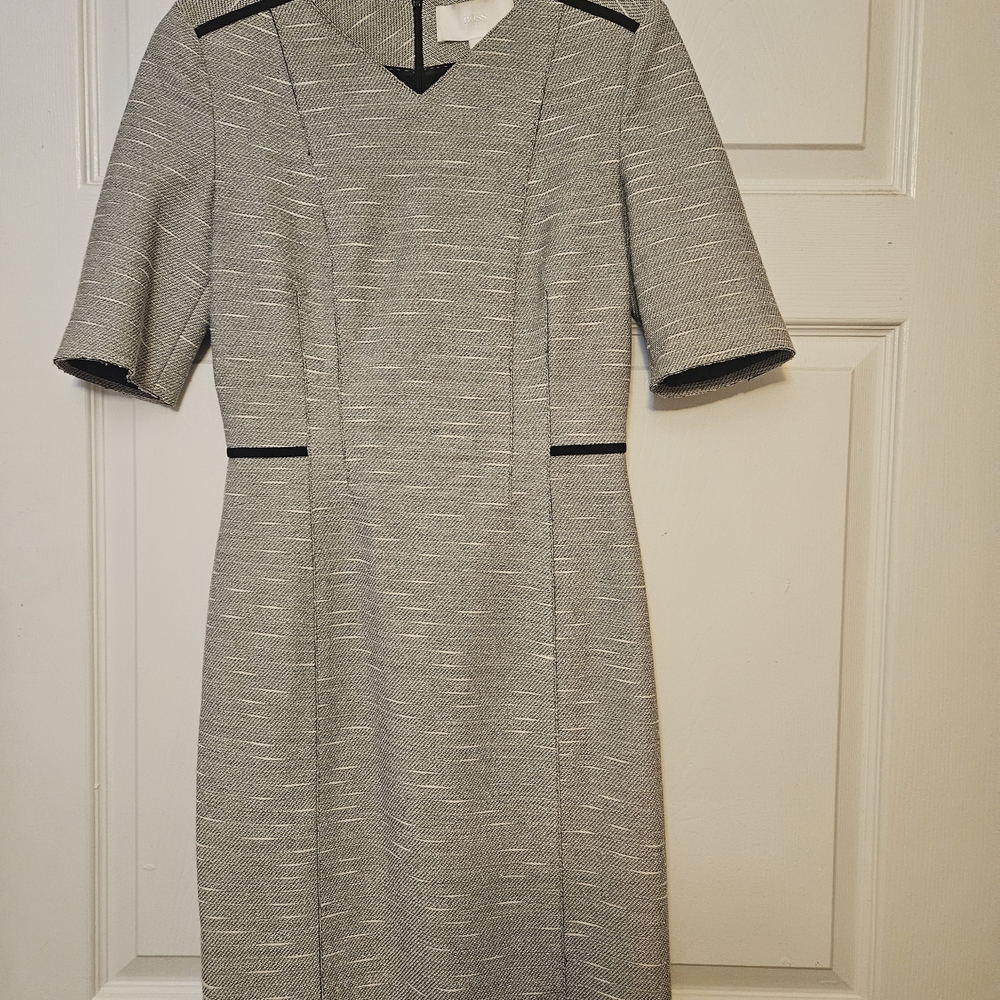 Hugo Boss Textured Gray Midi Dress with Black Trim